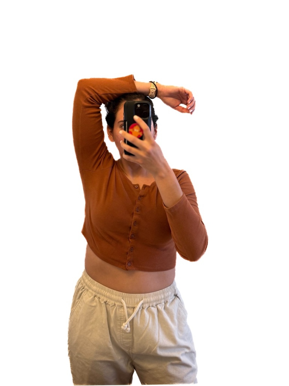wild fable Rust Brown Long Sleeve Cropped Button-Up Top